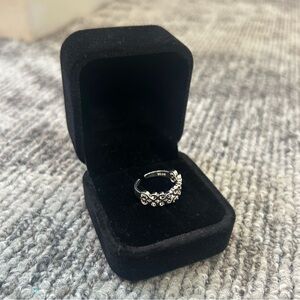 Sterling silver engraved 925 stamp openwork heart curl pattern band ring✨